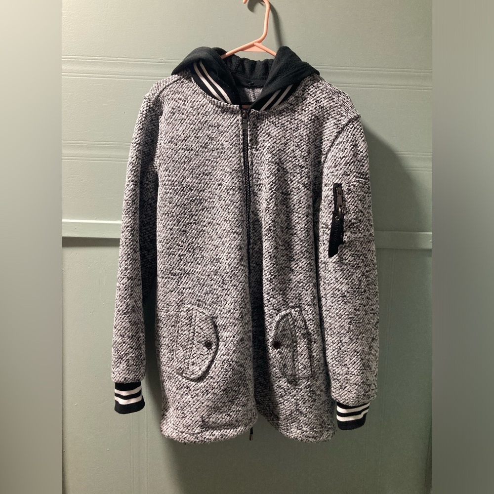 Men's Heather Gray Hooded Bomber Jacket Size XL